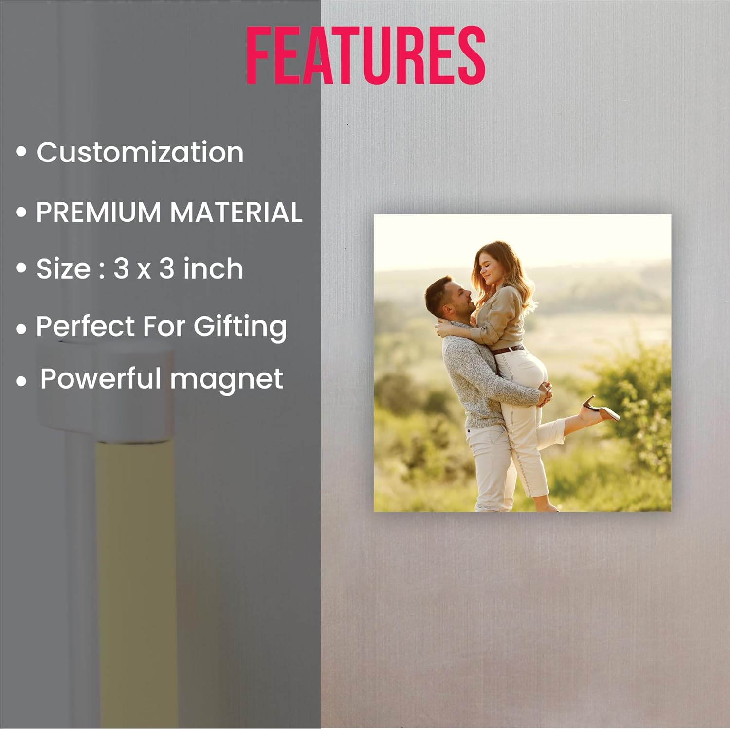 Custom Photo Fridge Magnet, Acrylic, 3 x 3 Inch, 3mm Thick (Set of 2)